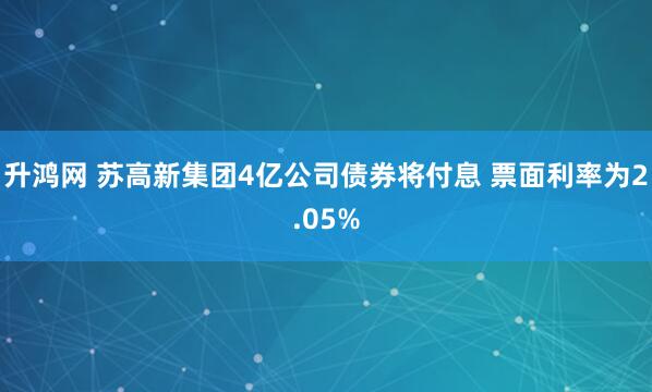 升鸿网 苏高新集团4亿公司债券将付息 票面利率为2.05%