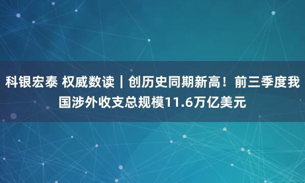 科银宏泰 权威数读｜创历史同期新高！前三季度我国涉外收支总规模11.6万亿美元