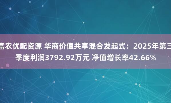 富农优配资源 华商价值共享混合发起式：2025年第三季度利润3792.92万元 净值增长率42.66%